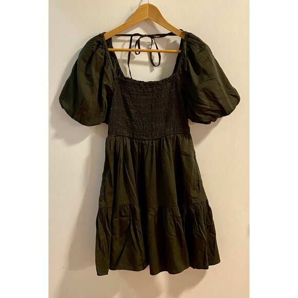 GAP Green Puff Sleeved Smocked Mini Dress XS Petite / XSP (Sundress, Short) - Picture 3 of 7